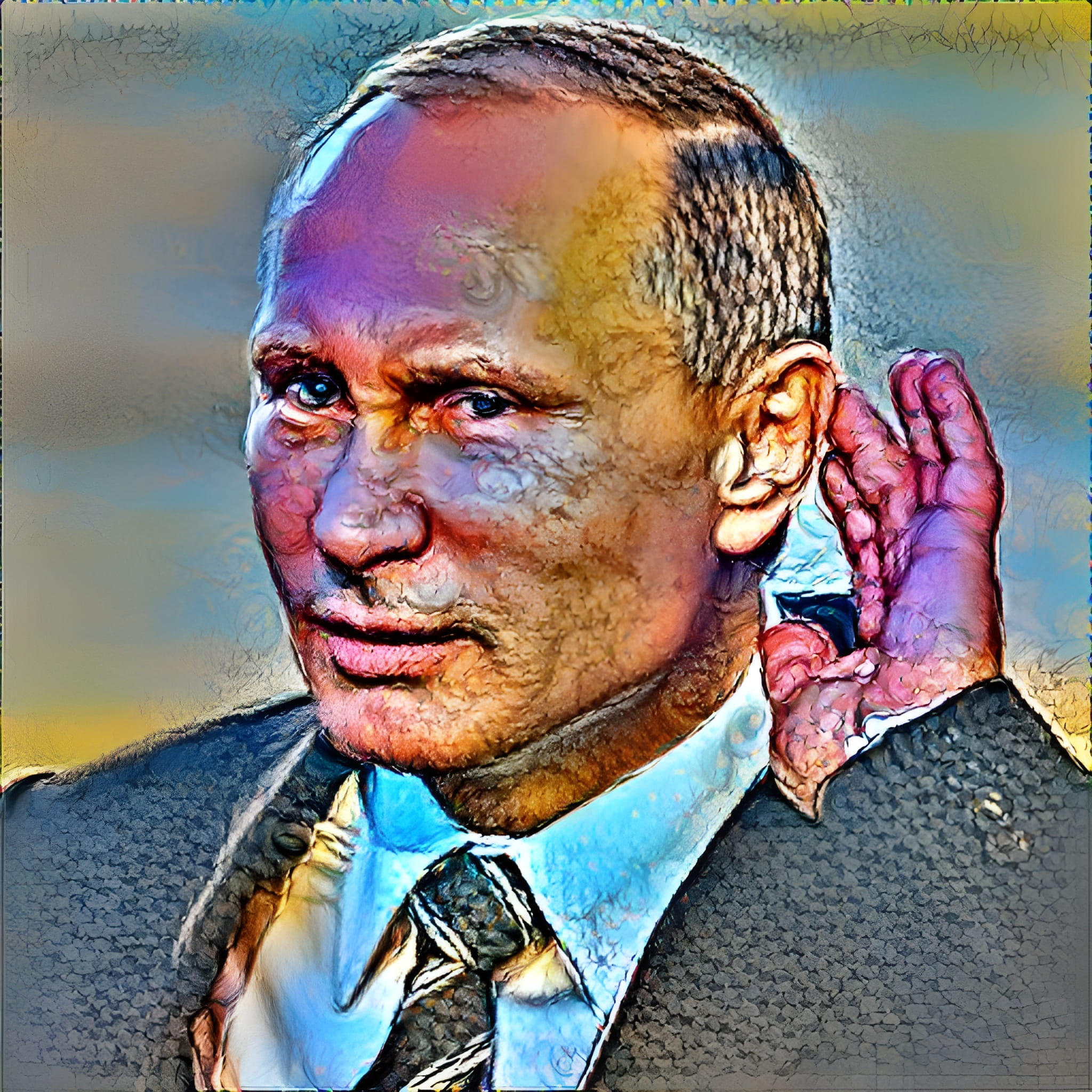 Vladimir Putin's photo modified by artificial intelligence with an aquarel style